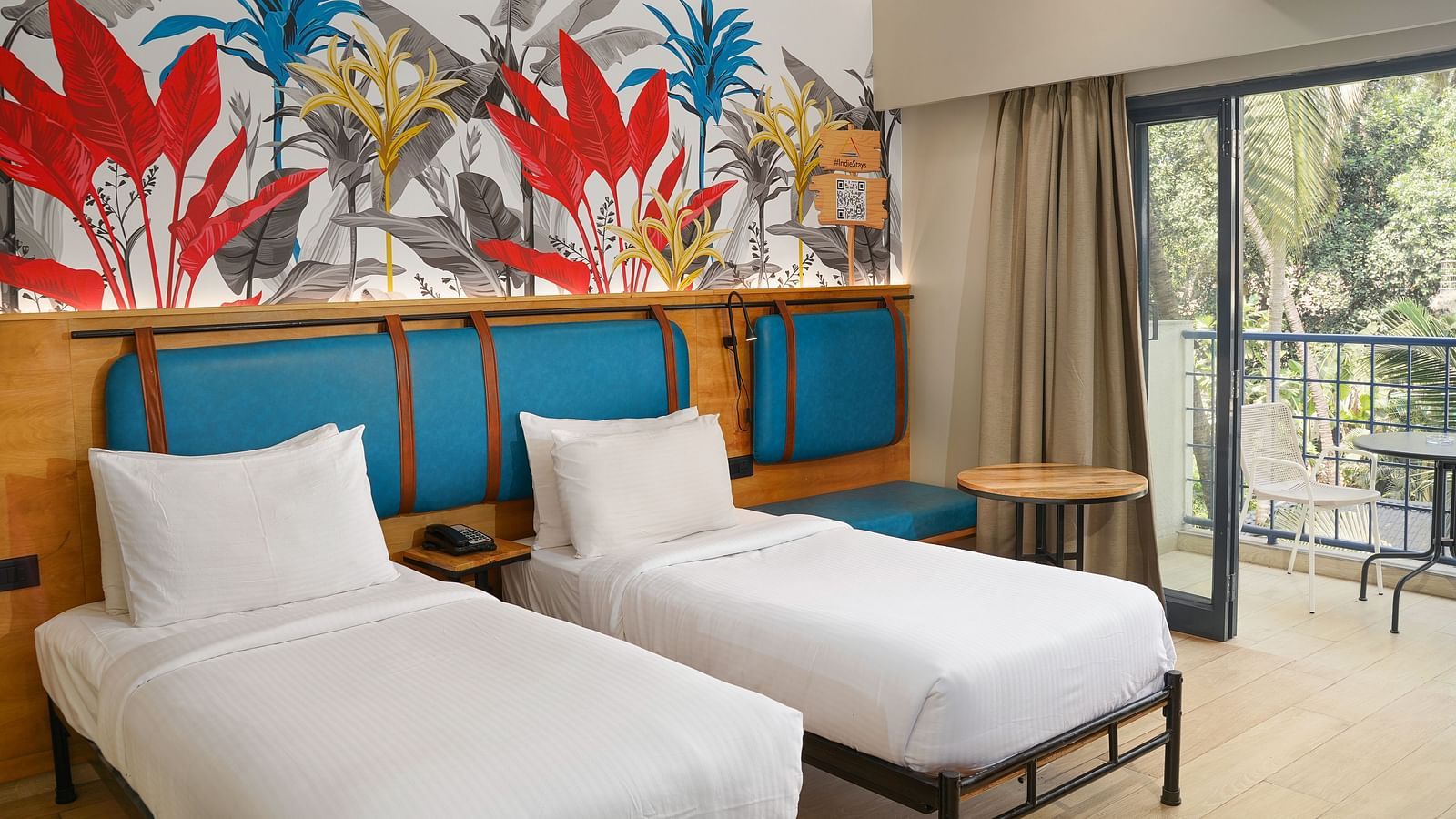 Twin beds in Cozy Twin Room at Indie Stays Resort, Goa.